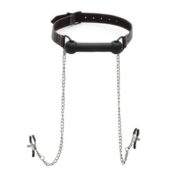 Silicone Bit Gag with Nipple Clamps Silicone Bit Gag with Nipple Clamps